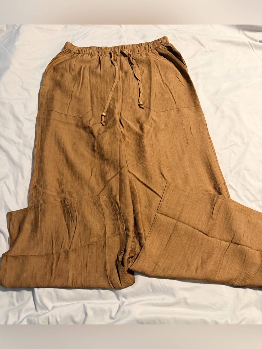 Relaxed linen blend Wide-Leg Drawstring Pants in Mocha